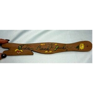 Vintage Hand Painted Oven Rack Jack Wooden Rack Pull Signed Folk Art 1980